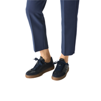 Tamaris women's navy leather lace-up trainer
