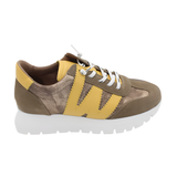 Wonders women's taupe and yellow leather lace-up trainer
