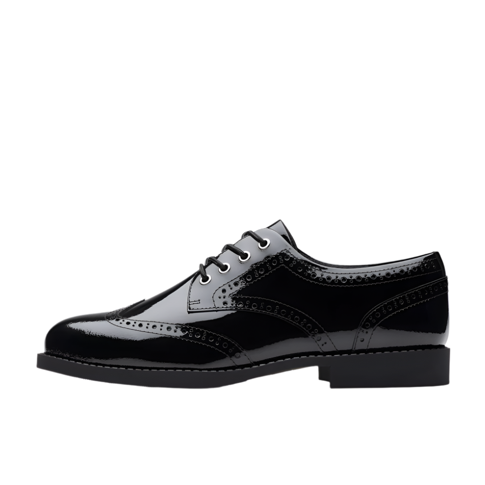 Clarks girls' black patent lace-up school shoe