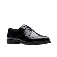Clarks girls' black patent lace-up school shoe