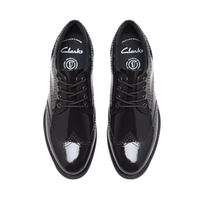 Clarks girls' black patent lace-up school shoe
