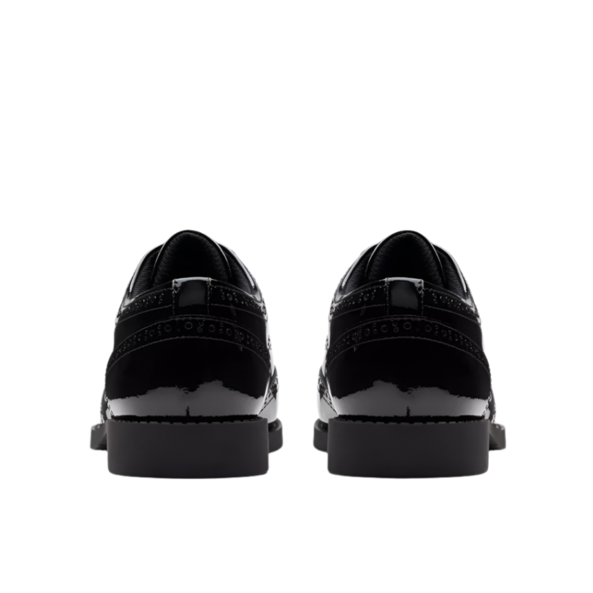 Clarks girls' black patent lace-up school shoe