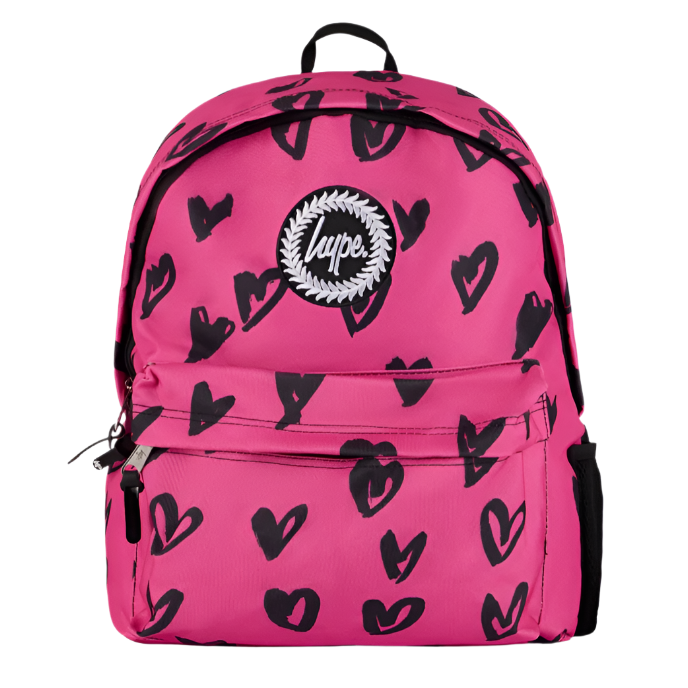 Hype Kids Backpack Scribble Hearts Pink/Black Glitter