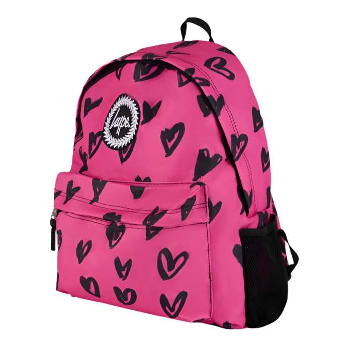 Hype Kids Backpack Scribble Hearts Pink/Black Glitter