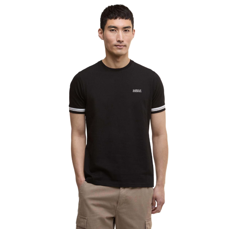 Barbour International Mens T-Shirt Bruce Tipped Cuff Black Donaghys