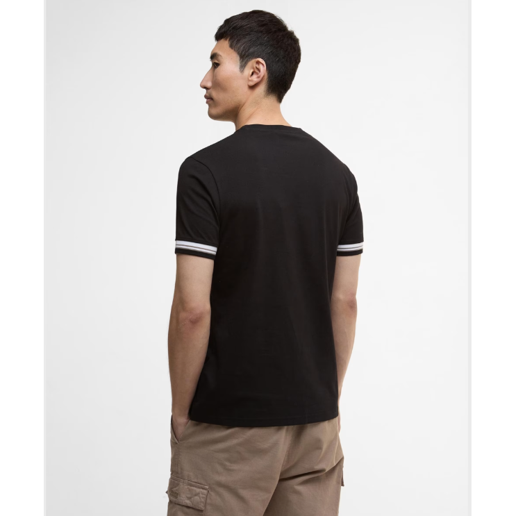 Barbour International Mens T-Shirt Bruce Tipped Cuff Black