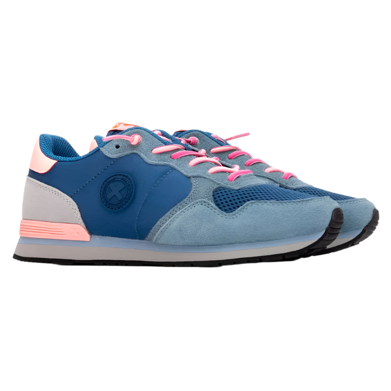 XTI women's navy leather lace-up trainer