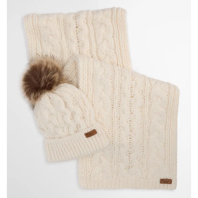 Barbour Penshaw Beanie & Scarf Gift Set Cloud