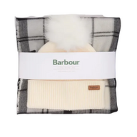 Barbour Dover Beanie & Hailes Scarf Gift Set Monchrome Tartan