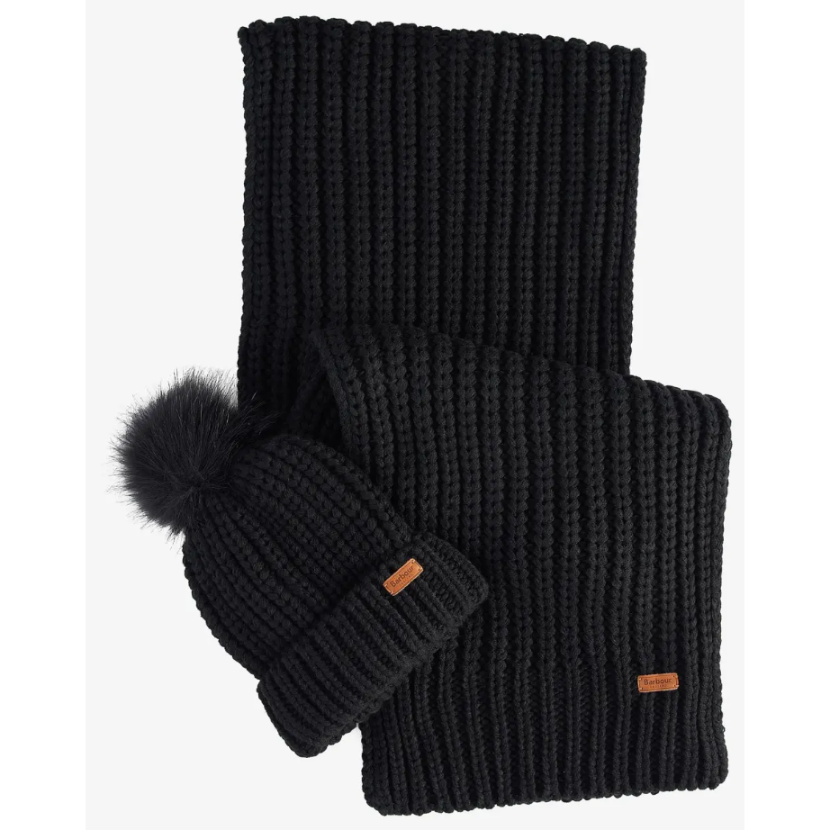 Barbour Saltburn Beanie & Scarf Gift Set Black