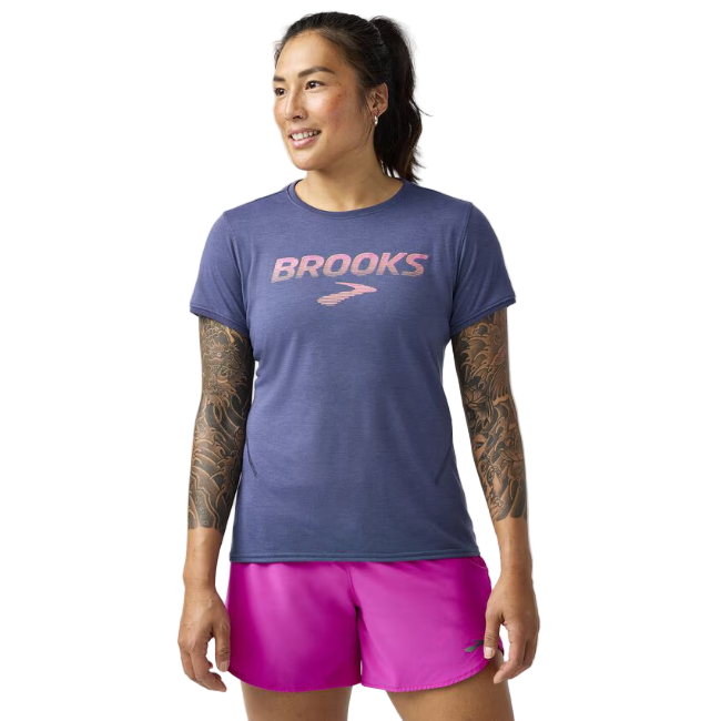 Brooks Womens T-Shirt Distance Short Sleeve 3.0 Htr Nightshadow/Brooks Speed Logo