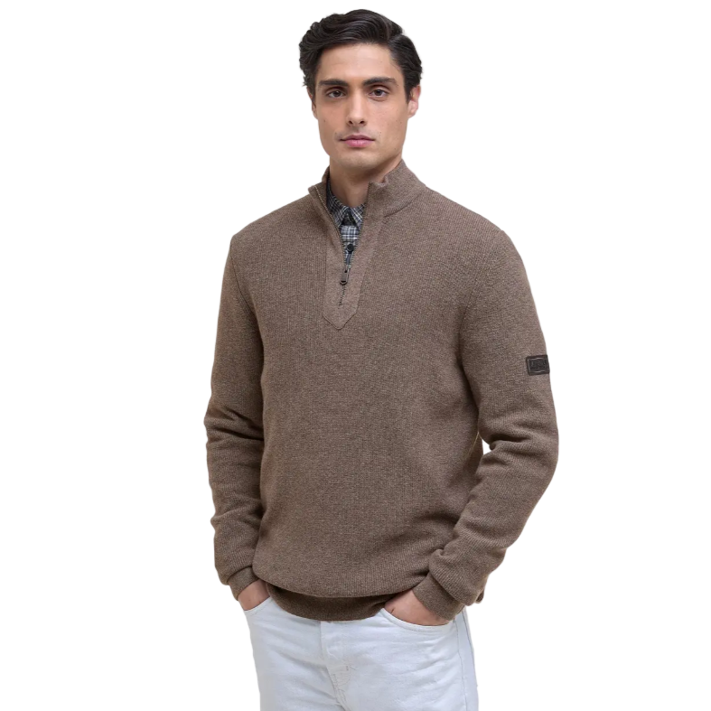 Barbour International Mens Jumper Crawley Funnel Neck Half Zip Crawley Brindle