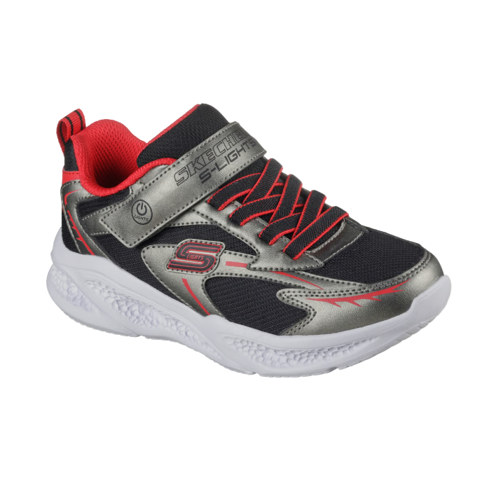 Skechers Boys Trainer S Lights Meteor Lights-Glow Strider Gun/Red