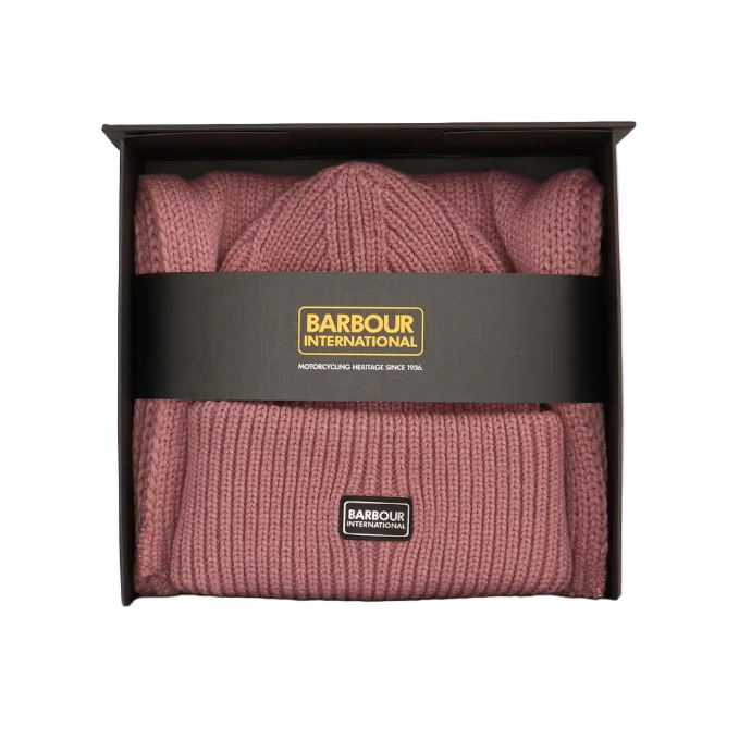 Barbour International Womens Beanie/Scarf/Gloves Juliana Gift Set Raspberry