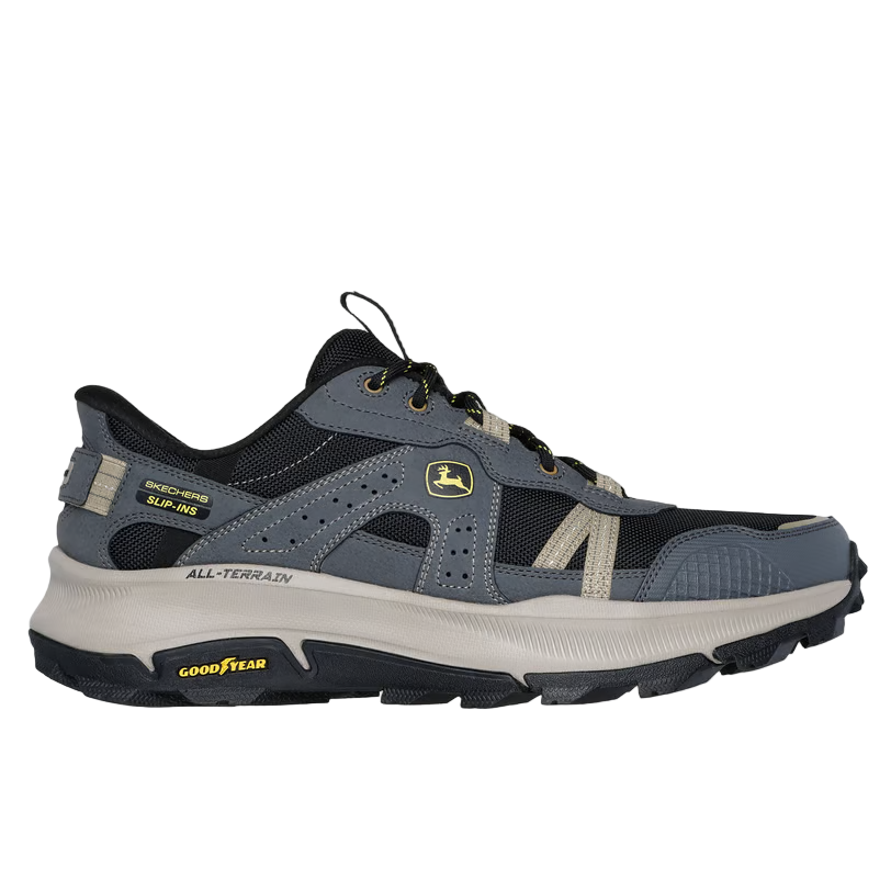 Skechers men's black and charcoal leather lace-up trainer