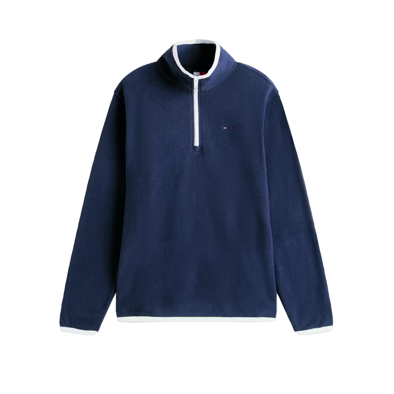 Tommy Jeans Mens Fleece Reg S Flag Polar Quarter Zip Dark Night Navy