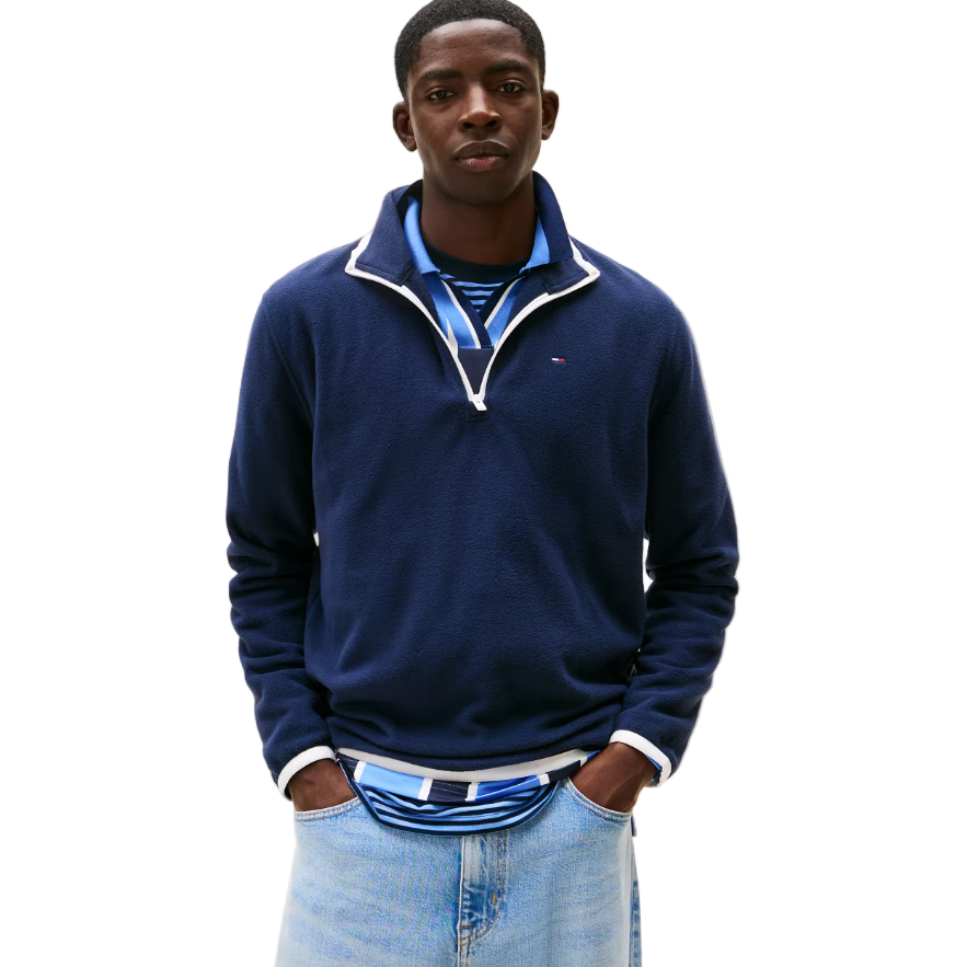 Tommy Jeans Mens Fleece Reg S Flag Polar Quarter Zip Dark Night Navy