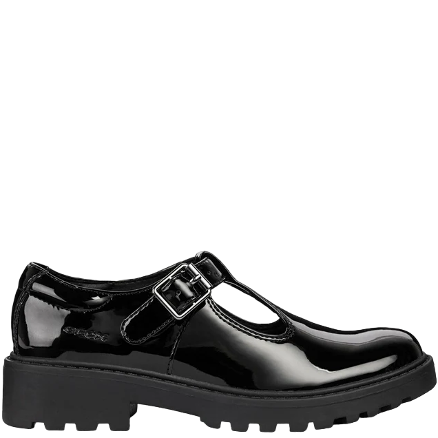 Geox Girls J Casey Shoe J8420E Black Patent