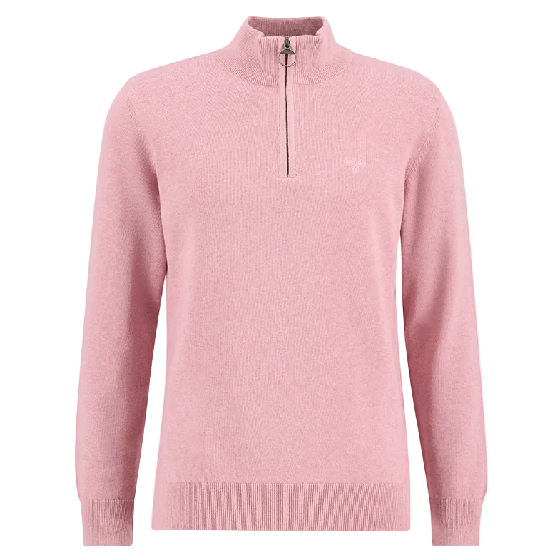 Barbour Mens Cotton Hlaf Zip Knitted Jumper Pink