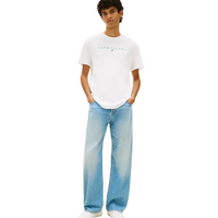 Tommy Jeans Mens Linear Logo Tee Ecru/Bahama Green