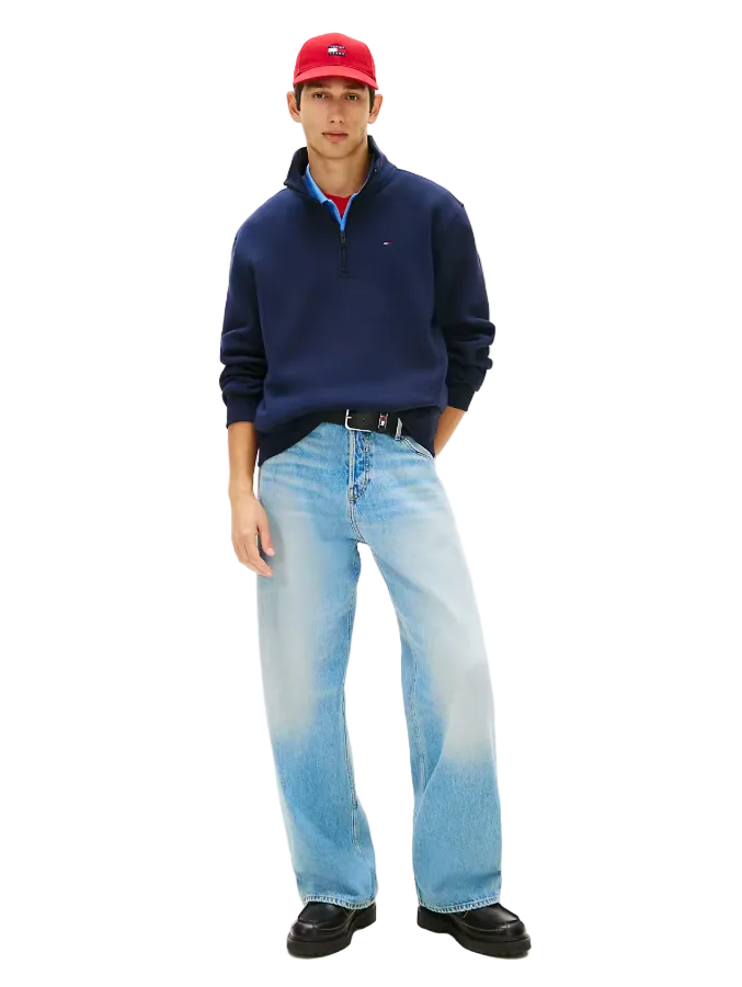 Tommy Jeans Mens 1/4 Zip Fleece Dark Night Navy