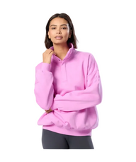 Person wearing a pink hoodie on a white background