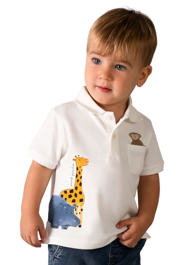 Mayoral Boys Animal Polo Shirt Cream
