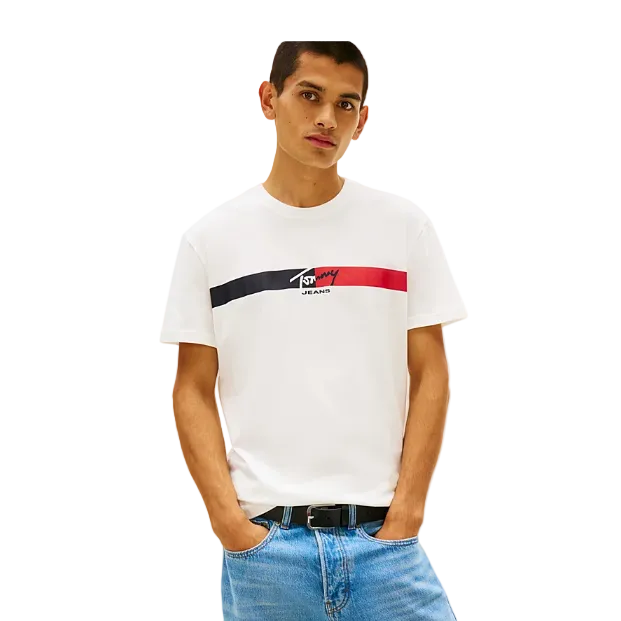 Tommy Jeans Mens Signature Logo Jersey T-Shirt Ecru