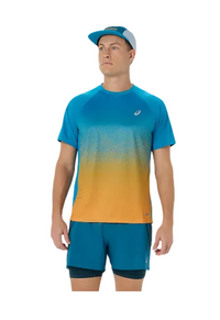 Asics Mens T-Shirt Road Fade SS Aegean Blue/Yamabuki