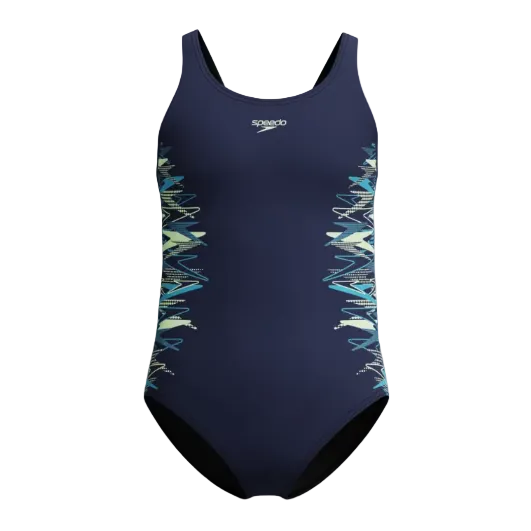 Speedo Girls Swimsuit Placement Muscleback Navy/Green