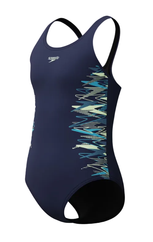 Speedo Girls Swimsuit Placement Muscleback Navy/Green