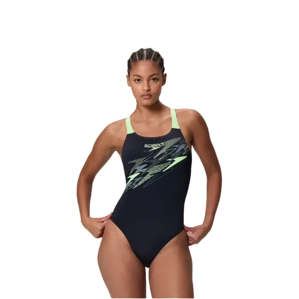 Speedo Womens Swimsuit Medley Logo Medalist Black/Light Green