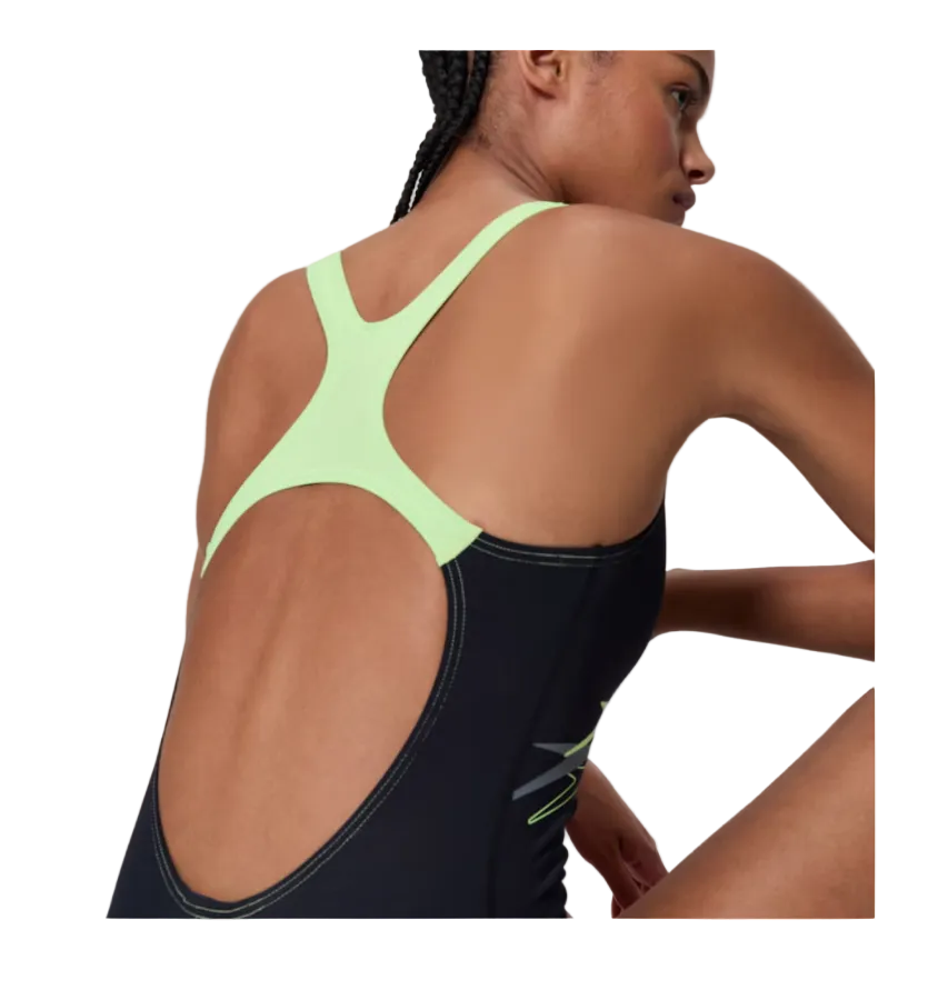 Speedo Womens Swimsuit Medley Logo Medalist Black/Light Green
