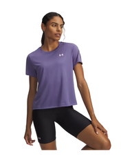Under Armour Womens T-Shirt Tech Woodmark Tape S/S Purple Luxe/Black/White