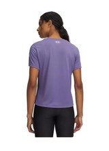 Under Armour Womens T-Shirt Tech Woodmark Tape S/S Purple Luxe/Black/White