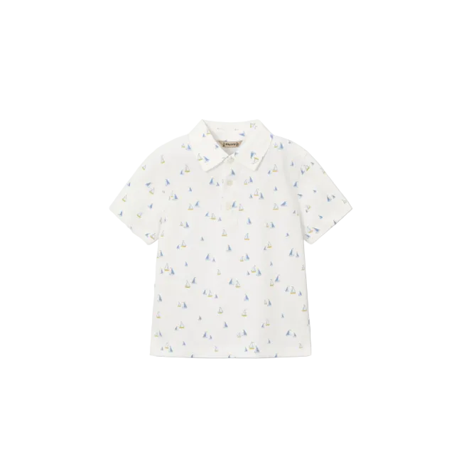 Mayoral Boys Printed Polo Shirt White/Olive