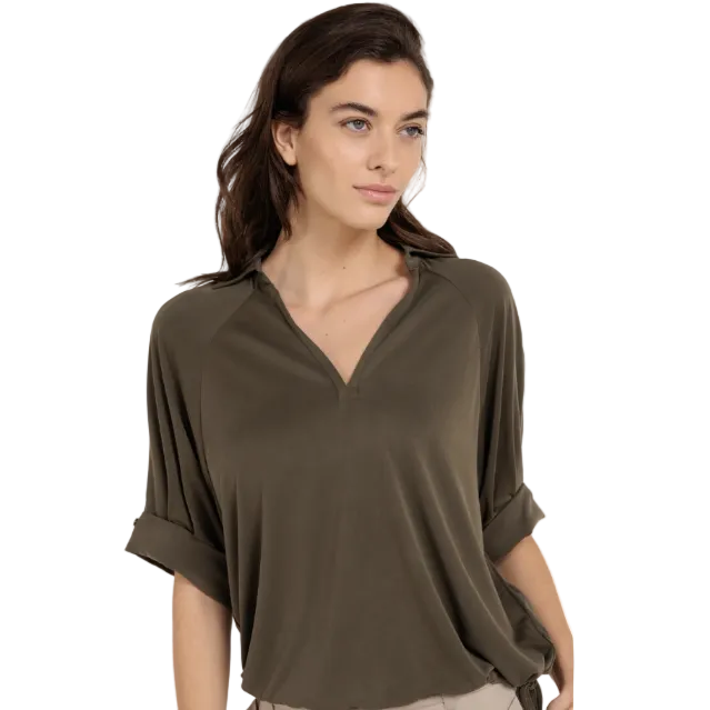 YAYA Womens Top 01-709381-604 Army Green
