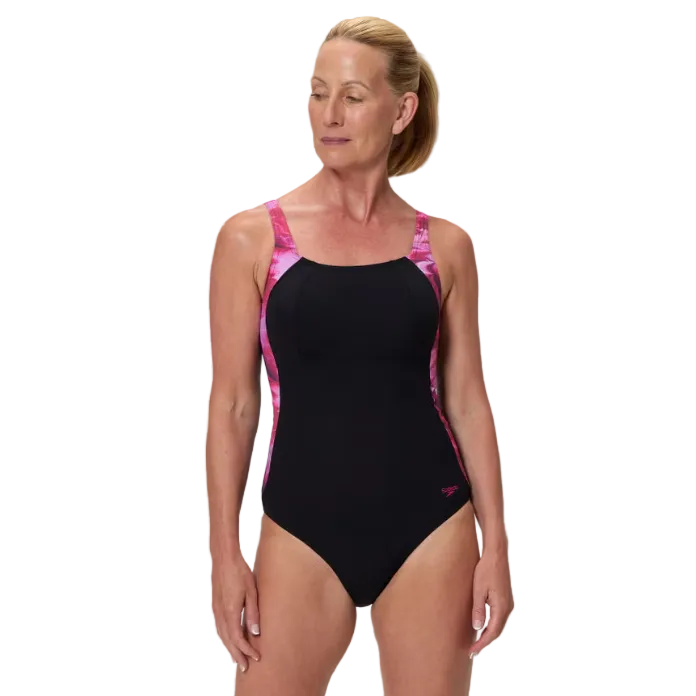 Speedo Womens Swimsuit Print Luna Lustre Black/Dark Pink