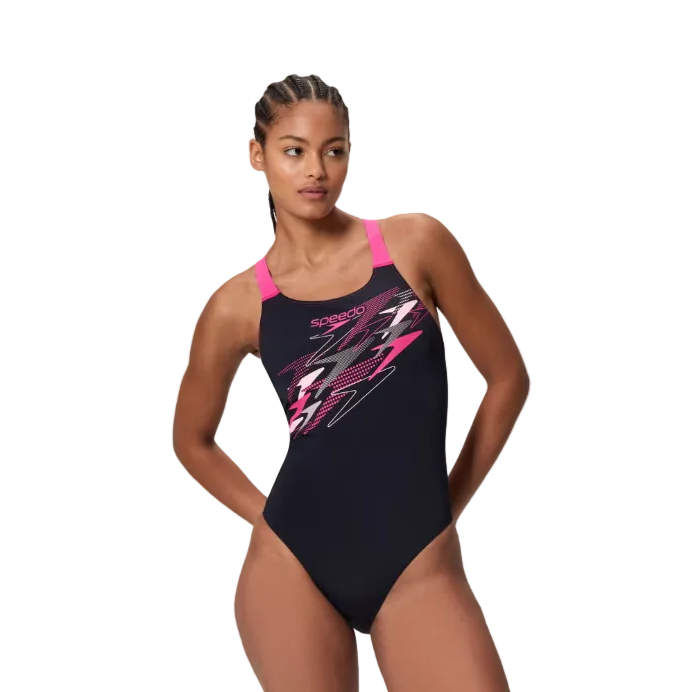 Speedo Womens Swimsuit Medley Logo Medalist Black/Pink