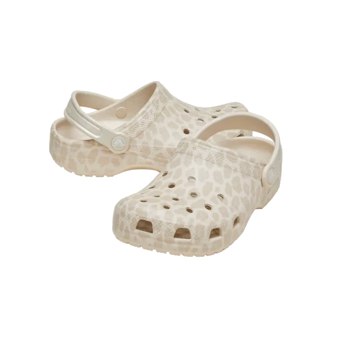 Crocs Kids Classic Animal Glitter Clog Almond Tint/Leopard