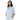 Woman wearing a light blue shirt against a white background