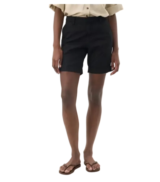 Person wearing black shorts on a white background