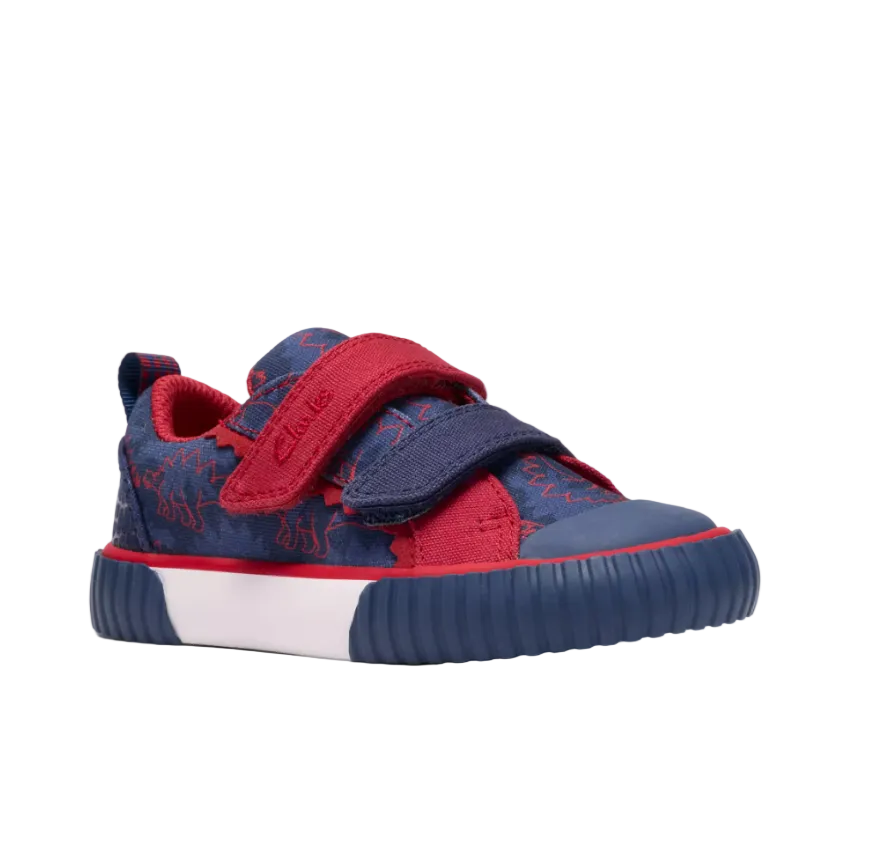 Clarks boys' navy and red canvas shoe with velcro
