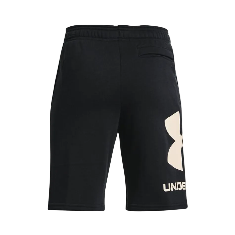 Under Armour Rival boys' black fleece shorts with drawcord waist and large logo