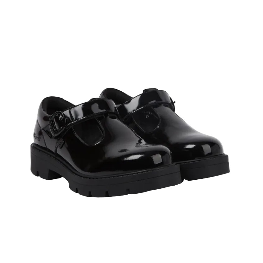 Kickers girls' black patent school shoe