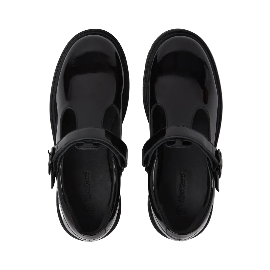 Kickers Youth Girls Kori T-Bar Patent Black
