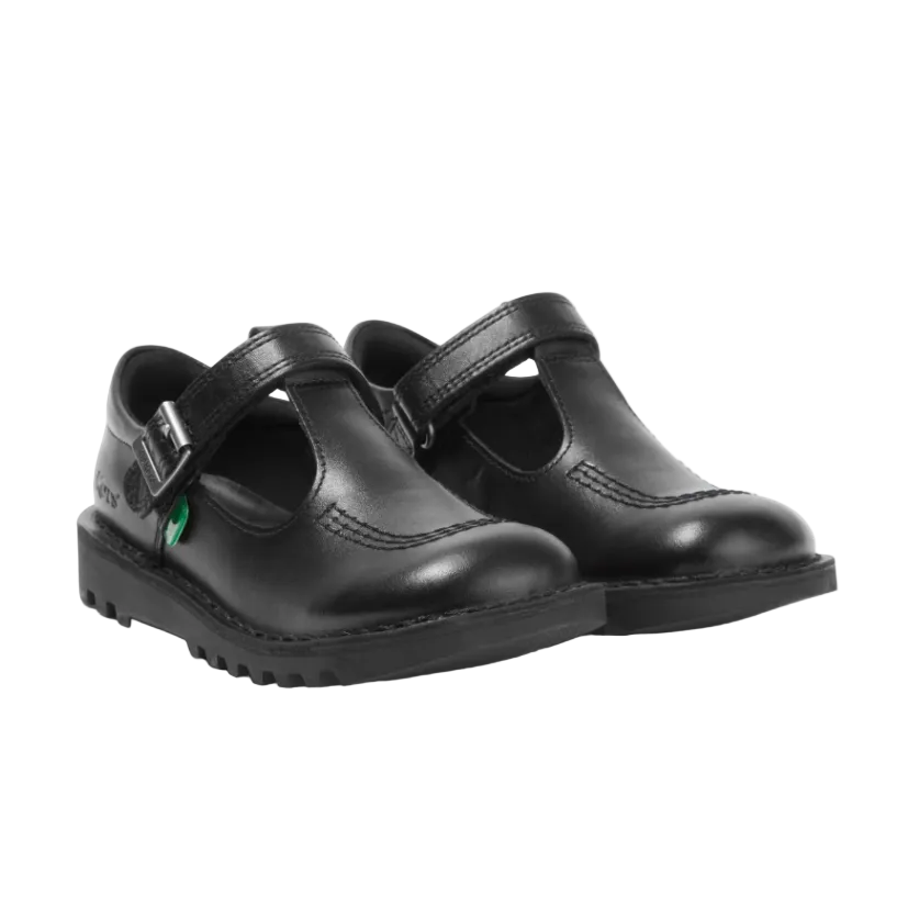 Kickers Junior Girls Shoe Kick T-Bar Vel Leather Black