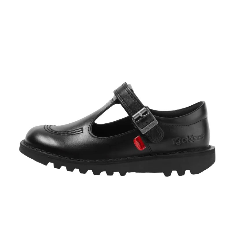 Kickers Junior Girls Shoe Kick T-Bar Vel Leather Black