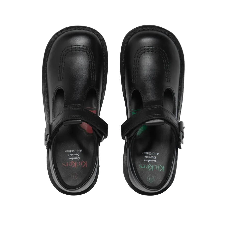 Kickers Junior Girls Shoe Kick T-Bar Vel Leather Black