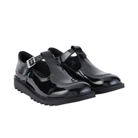 Kickers Youth Girls Shoe Kick T-Bar Patent Leather Black